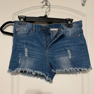 High waist distressed denim shorts